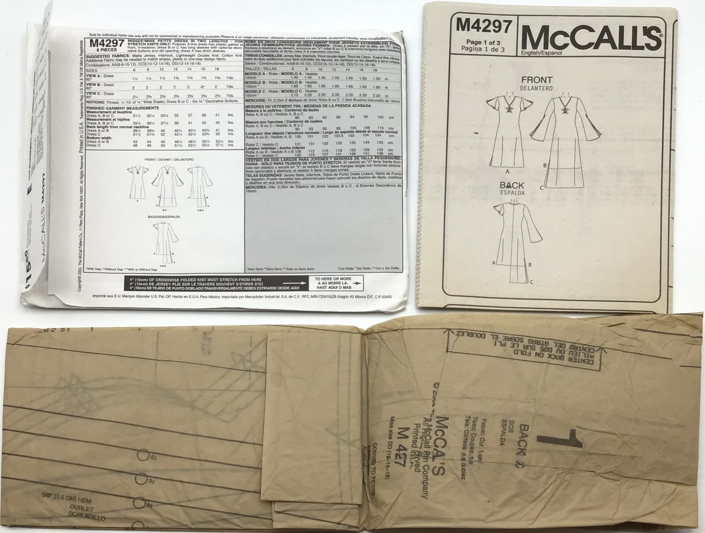 McCall's Sewing Pattern 4297 Size DD (12-14-16-18) Misses'/Miss Petite Dress in Two Lengths - For Stretch Knits Only