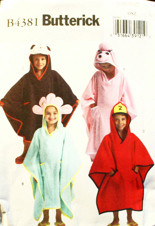 Butterick 4381 Sewing Pattern Boys Girls Size 2-6 Easy Embellished Beach Bath Cover-ups