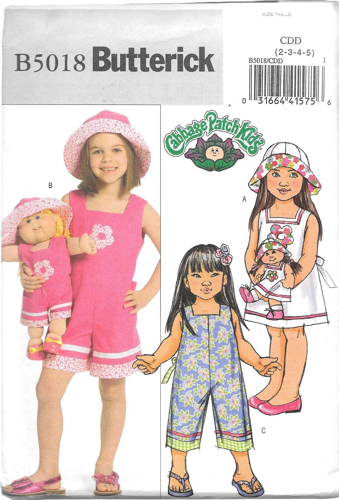Butterick Sewing Pattern B5018 Size/Taille CDD (2-3-4-5) Children's/Girls' Dress, Jumpsuit, Hat and Doll Clothes
