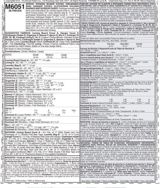 McCall's Patterns M6051 Apron, Ironing Board Cover, Organizer, Bins, Hanger Cover, Clothespin Holder, Banner and Scissor Caddy