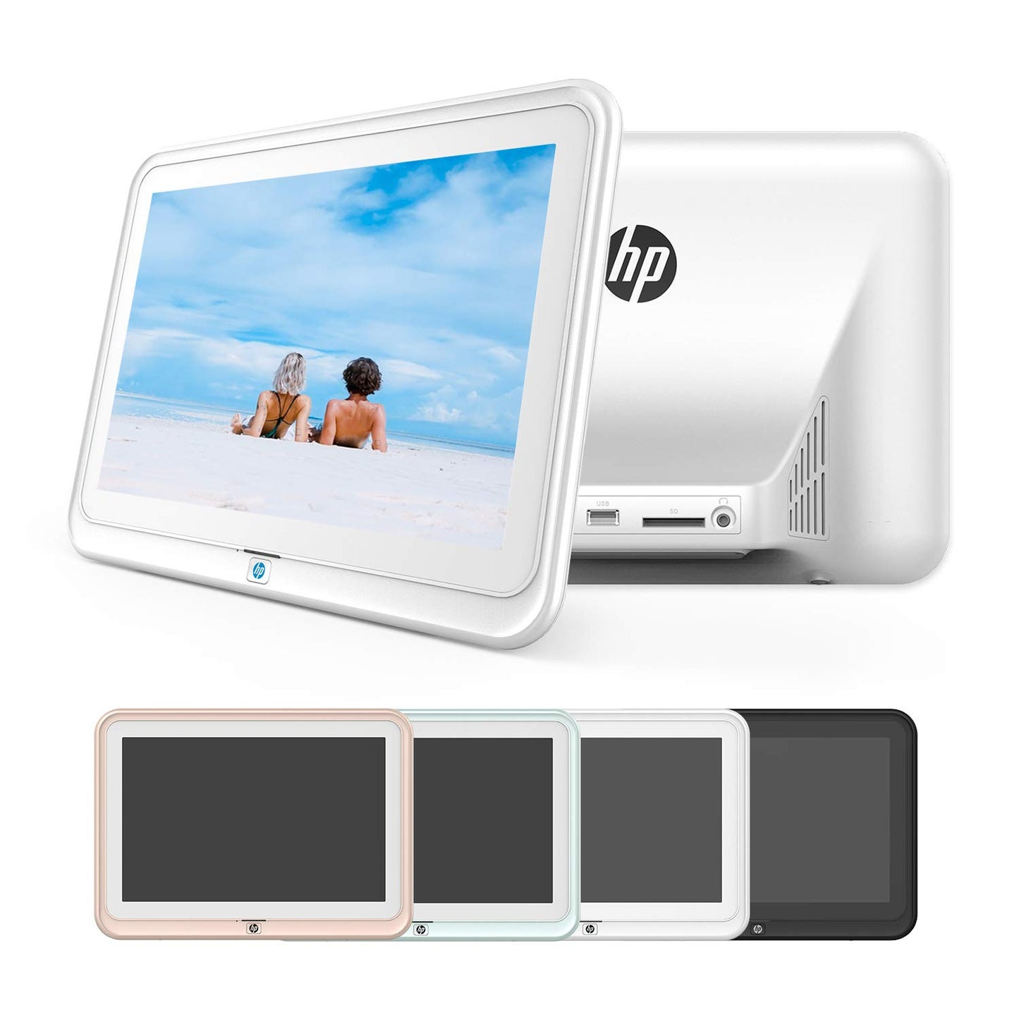 Digital Picture Frame, HP 10.1 inch WiFi Photo Frame, 1280x800 HD Display, 8GB Internal Storage, iPhone & Android App, Support Photo, Music, Calendar with Built-in Speakers - White