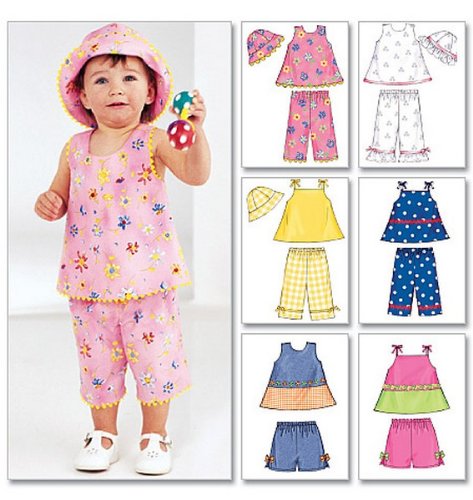 BUTTERICK PATTERNS B3405 Infants' Dress, Top, Romper, Panties, Hat & Headband, Size LRG (L-XL)