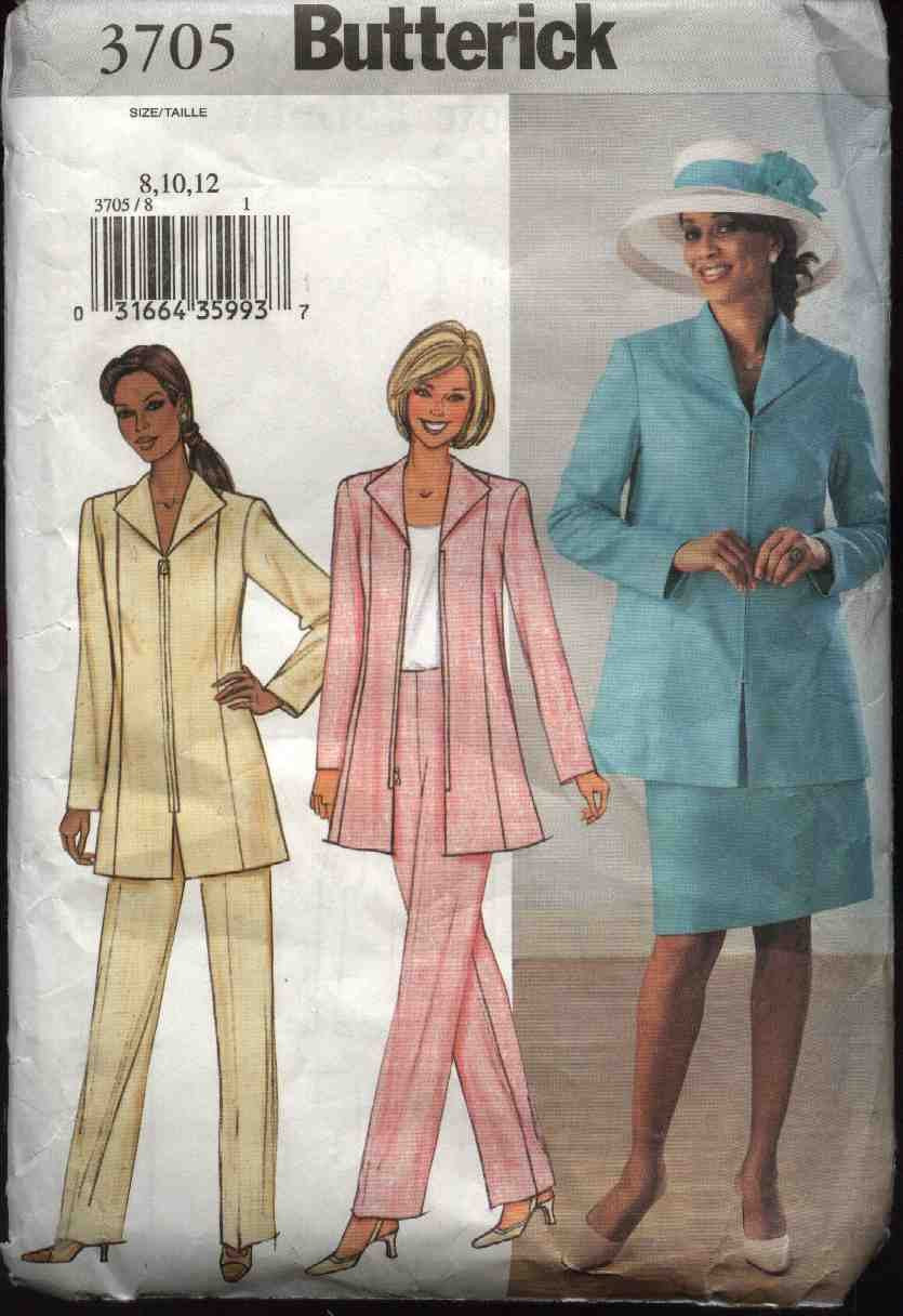 Butterick Sewing Pattern 3705 Misses Size 20-24 Easy Zipper Front Lined Jacket Skirt Pants Suit