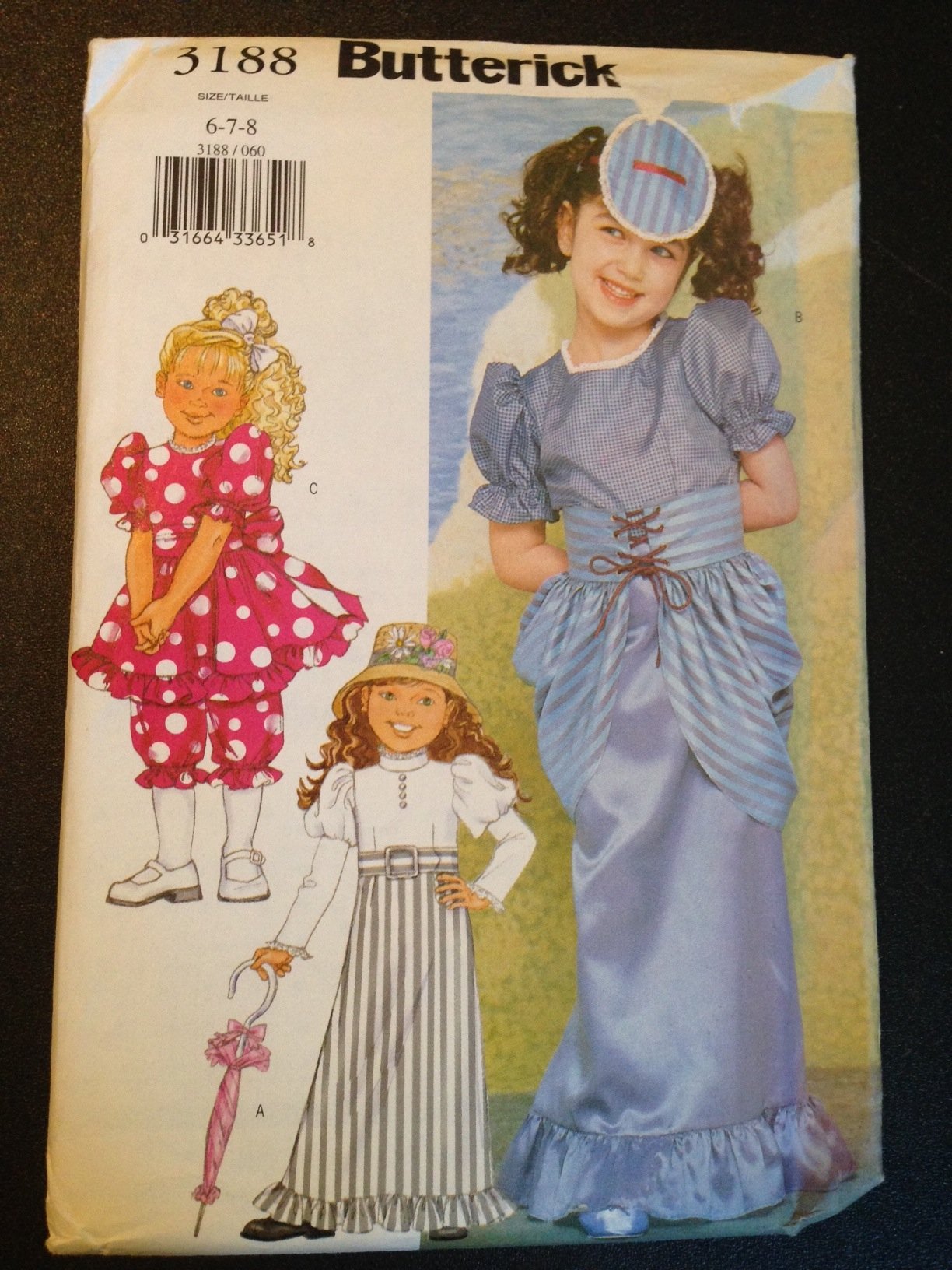 Butterick 3188 Sewing Pattern, Children's/Girls Costume, Size 6-7-8, Eduardan, Gibson Girl