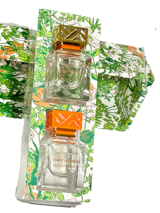 Tory Burch Duo Women Mini Travel Size Splash On Dabber Set Set Knock On Wood & Eau De Parfum 7 ml / 0.24 Fl Oz each EDP (2 Piece set)