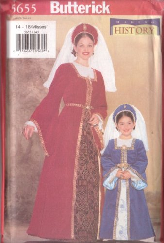 Butterick 5655 Ladies Elizabethan Era Tudor Costume Patterns 20-24