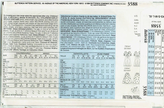 Butterick 3588 Misses' Tulle Witch Costume Sewing Pattern Size XS-S-M-L-XL