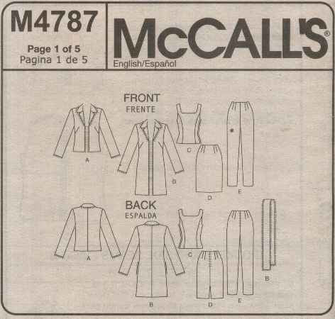 McCall's Sewing Pattern 4787 Misses Size 16-22 Wardrobe Lined Jacket Straight Skirt Pants Top