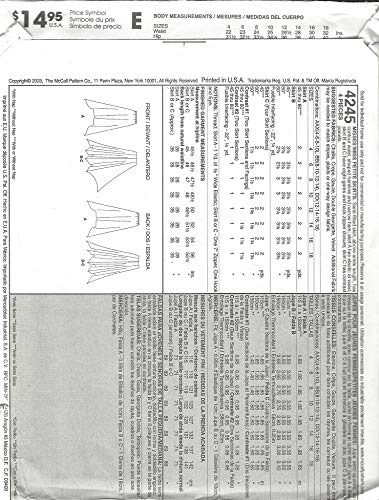 McCalls Pattern 4245 Sizes 12-14-16-18 Misses Skirts with Variations