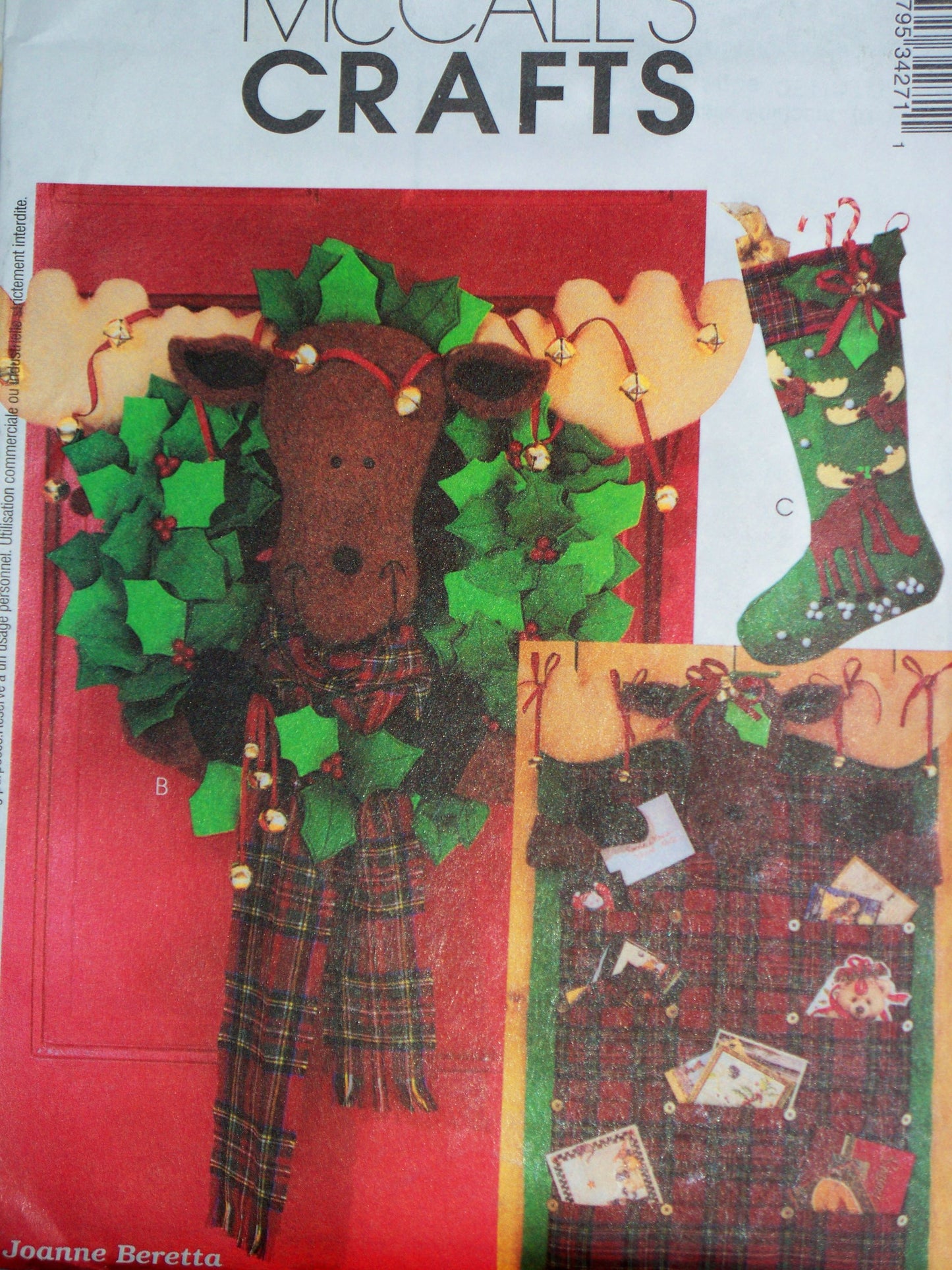 McCall's 3427 Sewing Pattern Christmas Moose Card Holder Wreath Stocking