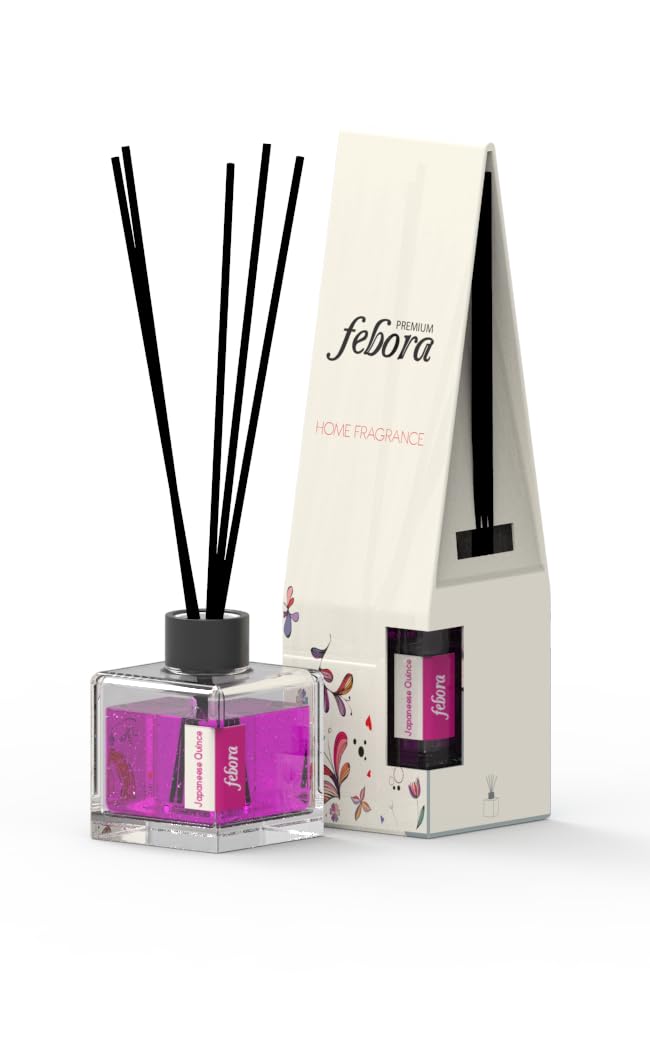 Febora Premium Home Fragrance, Reed Diffuser Set with Glass Bottle and Sticks,Japanese Quince