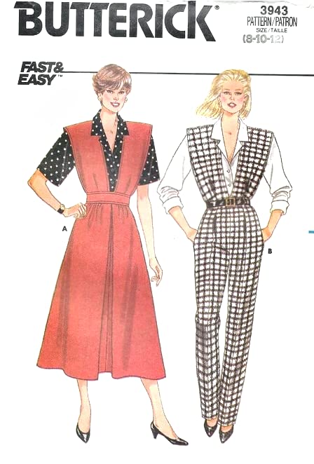 Butterick 3943 Misses Jumpsuit Jumper, A-Line Jumper and Front Button Shirt Vintage Sewing Pattern, Misses Size 8-10-12