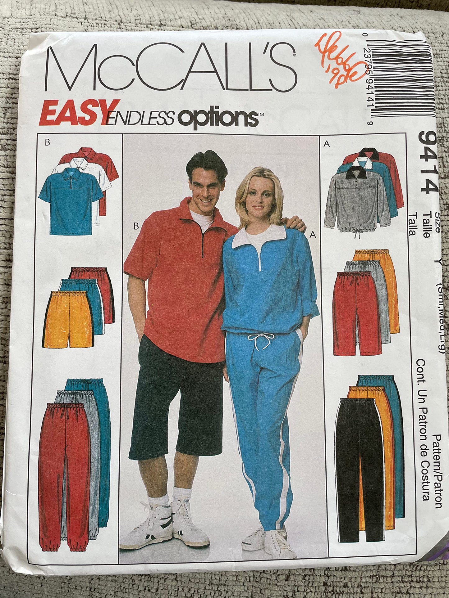 McCall's Pattern 9414 Unisex Top, Pants, Shorts Sizes S-M-L