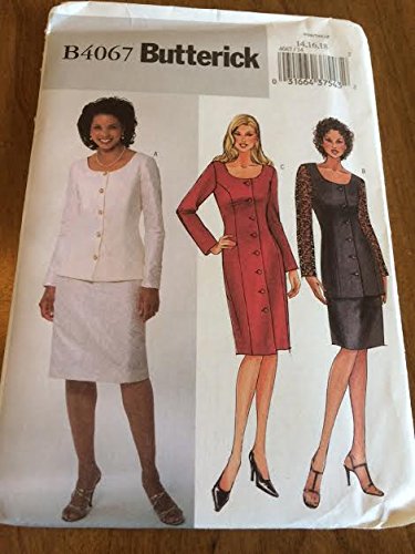 Misses Scoop Neck Jacket Dress Skirt Sewing Pattern Waistband Butterick B 4067 (14-16-18)