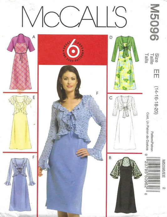 McCall's M5096 Misses' Shrugs and Dress Sewing Pattern Size EE (14-16-18-20)