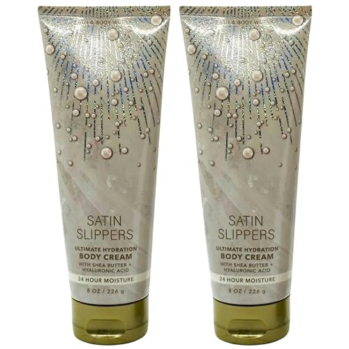 Bath & Body Works Body Cream, 8oz Each, Set of 2 - Aloe, Vitamin E, Shea (Satin Slippers)