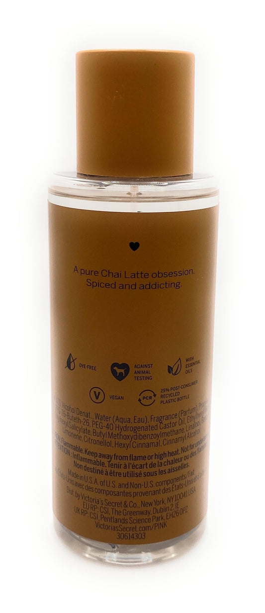 Victoria's Secret Pink Chai Latte Scented Body Mist Chai Spices x Brown Sugar 8.4 Ounce Spray With Essential Oils