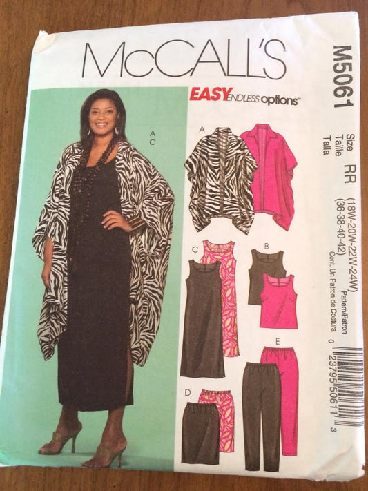 McCall's M5061 Sewing Pattern, Women's Unlined Jacket, Top, Dress, Skirt and Pants, Size RR (18W-20W-22W-24W-36-38-40-42)