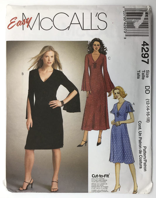 McCall's Sewing Pattern 4297 Size DD (12-14-16-18) Misses'/Miss Petite Dress in Two Lengths - For Stretch Knits Only
