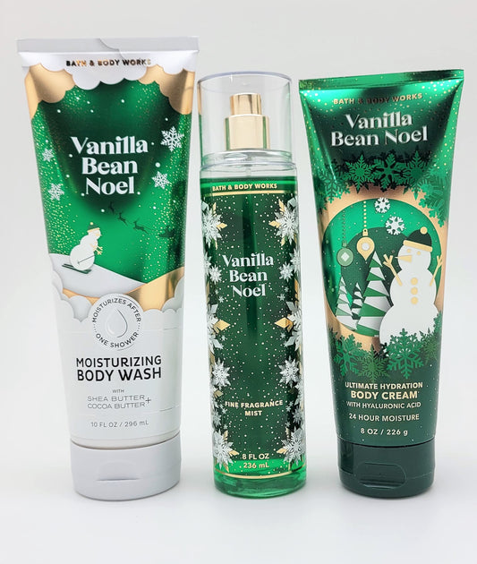 Bath & Body Works - Vanilla Bean Noel - Bundle -3 items - Moisturizing Body Wash, Ultimate Hydration Body Cream and Fine Fragrance Mist - Winter 2021