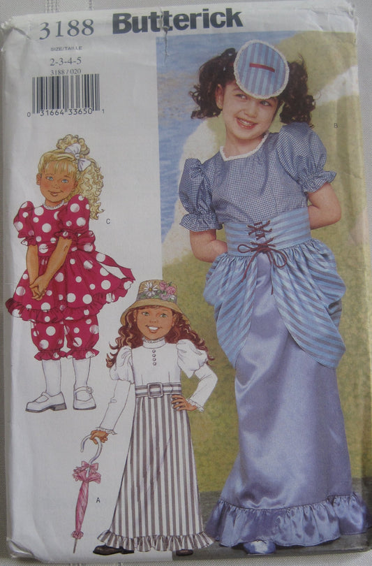 BUTTERICK PATTERN 3188 GAY 90S, EDUARDIAN, GIBSON GIRL, MODEST BATHING DRESS/SUIT COSTUME - Childrens/Girls Costume size 2-3-4-5