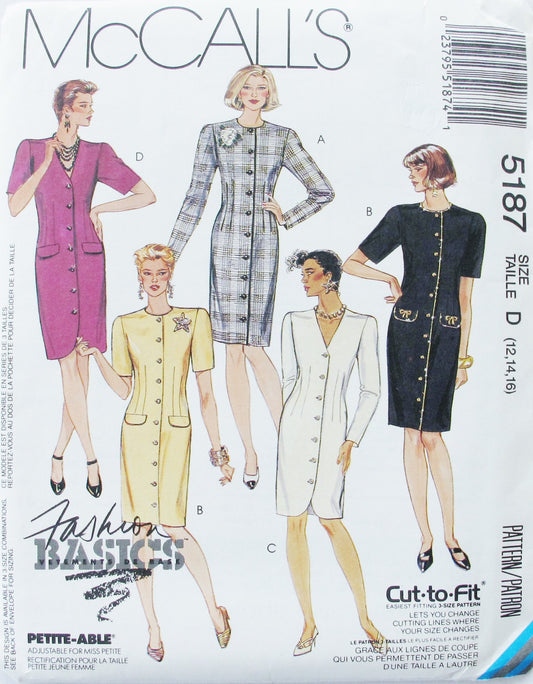 McCall's 5187 Vintage Misses Dresses SZ 12 14 16 SEWING PATTERN
