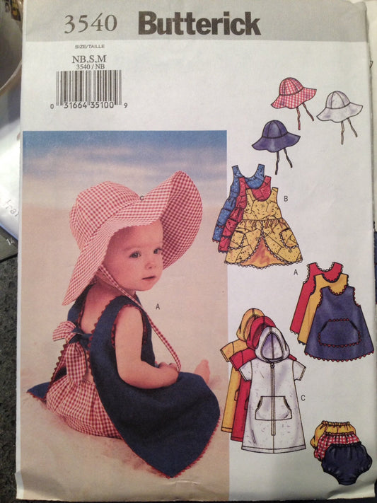 Butterick Infant's Cover-up, Dress, Panties and Hat 3540 Size Nb, S, M