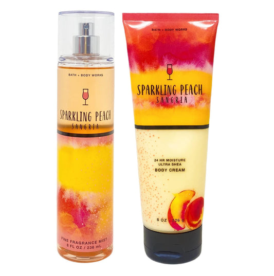 Bath & Body Works Sparkling Peach Sangria 2 Piece Set - Fragrance Mist and Body Cream - Full Size
