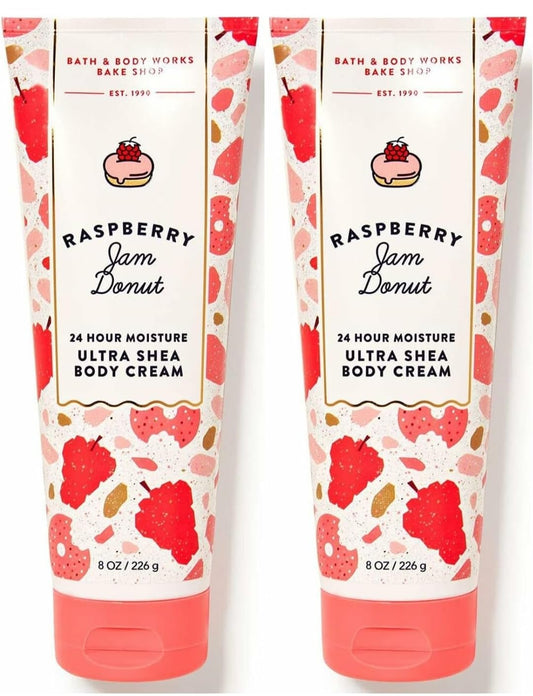Bath and Body Works Raspberry Jam Donut 2 Pack Ultra Shea Body Cream 8 Oz. (Raspberry Jam Donut)