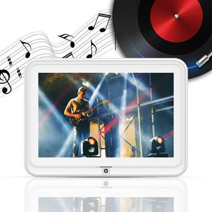 Digital Picture Frame, HP 10.1 inch WiFi Photo Frame, 1280x800 HD Display, 8GB Internal Storage, iPhone & Android App, Support Photo, Music, Calendar with Built-in Speakers - White