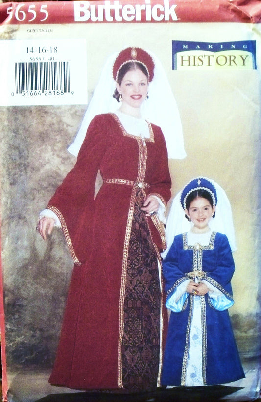 OOP Butterick Costume Pattern 5655. Misses Szs 14,16,18 MAKING HISTORY Renaissance ? Costume