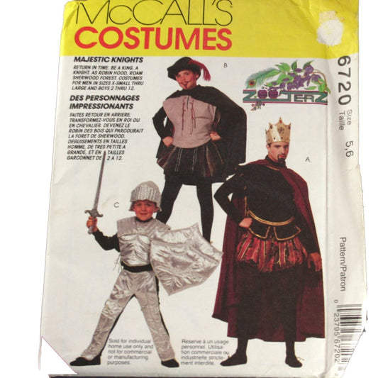 McCall's 6720 Sewing Pattern, Children's, Boys' Medieval Costumes, Size 5/6