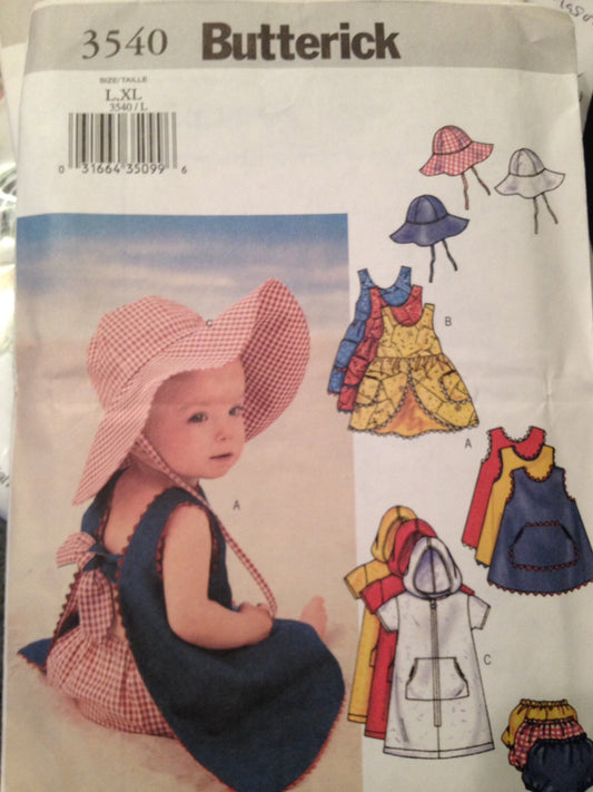 Butterick infant's cover-up, dress, panties and hat 3540 size L, XL
