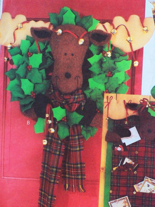 McCall's 3427 Sewing Pattern Christmas Moose Card Holder Wreath Stocking