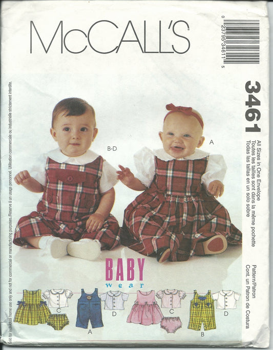 McCall's 3461 Sewing Pattern Baby Wear Size S-XL
