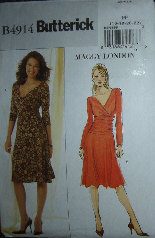 Butterick Sewing Pattern B4914, Maggy London Fitted Pullover Dress, Sz. FF (16,18,20,22)