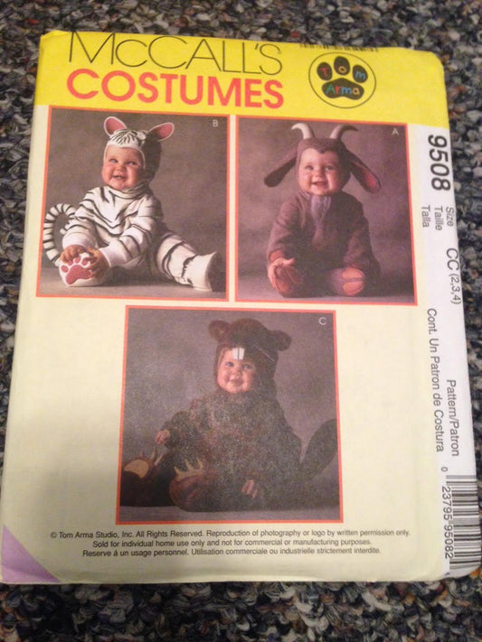 McCall's 9508 Sewing Pattern, Toddler's Goat, White Tiger & Beaver Costumes, Size CC (2,3,4)
