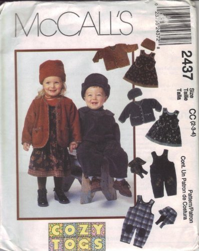 McCall's Pattern 2437 ~ Toddlers' Jumper, Jacket and Hat or Overalls with Reversible Hat ~ Sizes 1-2-3