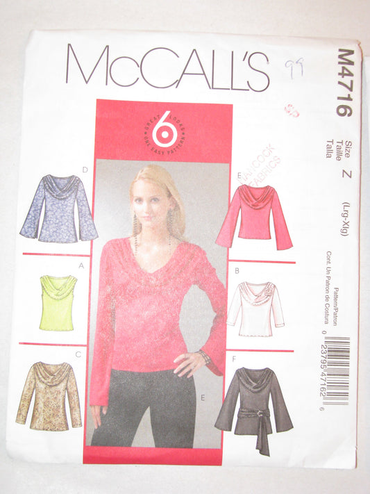 McCall's M4716 - Miss Petite Tops, Flower, Tunics and Sash - SizeZ (Lrg-Xlg)