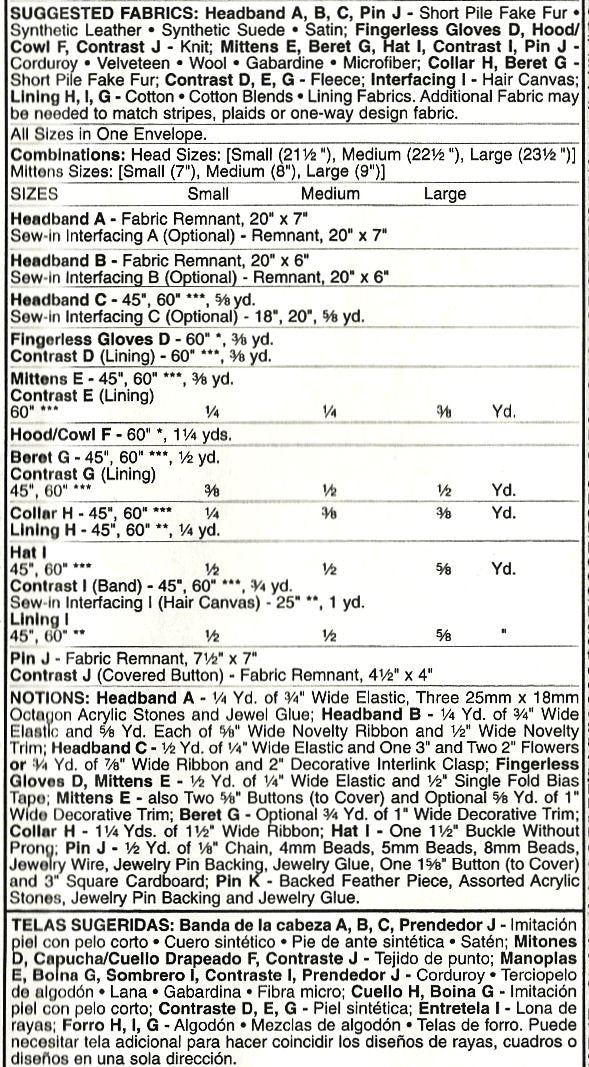 McCall's Fashion Accessories Pattern M5996 for Headbands, Mittens, Cowl, Collar, Hats and Pins