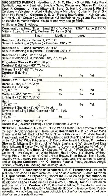McCall's Fashion Accessories Pattern M5996 for Headbands, Mittens, Cowl, Collar, Hats and Pins