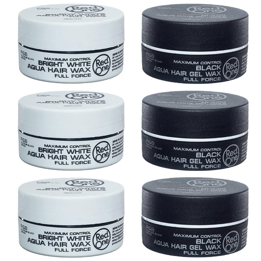 RedOne Aqua Hair Wax Maximum Hold Full Force Hair Gel, 150ml (6 pack) BLACK & WHITE