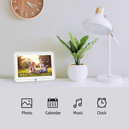 Digital Picture Frame, HP 10.1 inch WiFi Photo Frame, 1280x800 HD Display, 8GB Internal Storage, iPhone & Android App, Support Photo, Music, Calendar with Built-in Speakers - White