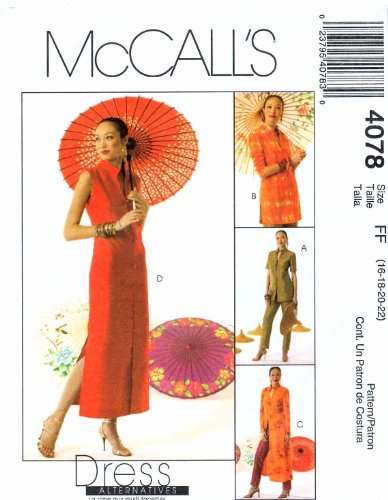 Misses Oriental Style Top Duster Dress Pants McCall's 4078 Sewing Pattern Size 16 - 18 - 20 - 22