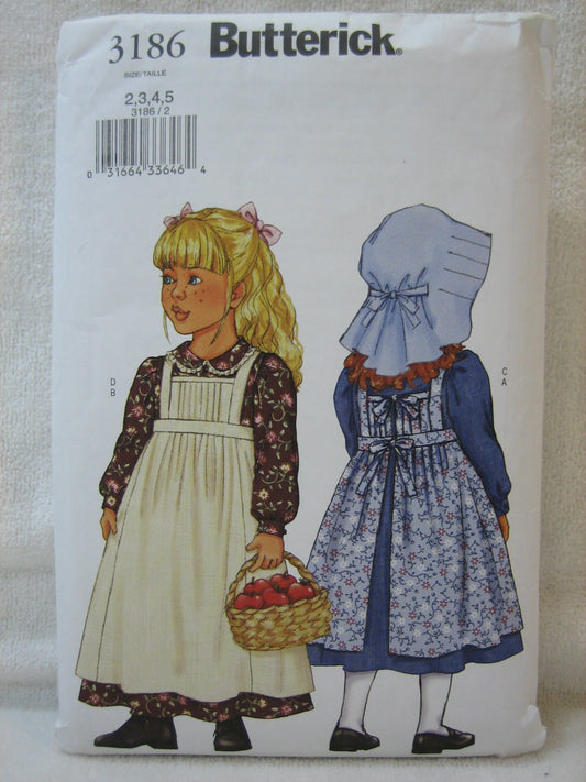 Butterick Pattern 3186 - Girls A-Line Dress and Pinafore (Sizes 2,3,4,5)