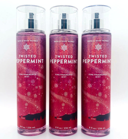 Lot of 3 Bath & Body Works Holiday Traditions Twisted Peppermint Fine Fragrance Mist 8 oz each (Twisted Peppermint)