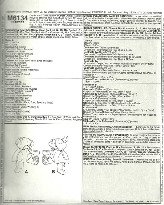 McCall's Patterns M6134 Daisy and Dandelion Plush Dogs, One Size Only