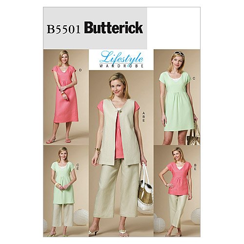 BUTTERICK PATTERNS B5501 Misses' Vest, Top, Dress, and Pants, Size F5 (16-18-20-22-24)