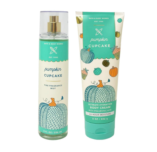 Bath & Body Works Pumpkin Cupcake 2 Piece Bundle - Fragrance Mist and Body Cream - Full Size