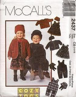 McCall's Pattern 2437 ~ Toddlers' Jumper, Jacket and Hat or Overalls with Reversible Hat ~ Sizes 1-2-3